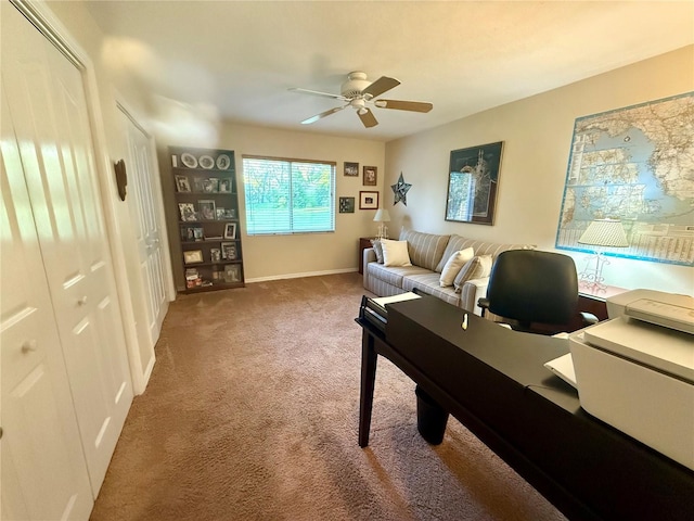 13133 Roseanna Dr, Spring Hill, FL 34609 - office area with carpet, ceiling fan, and baseboards
