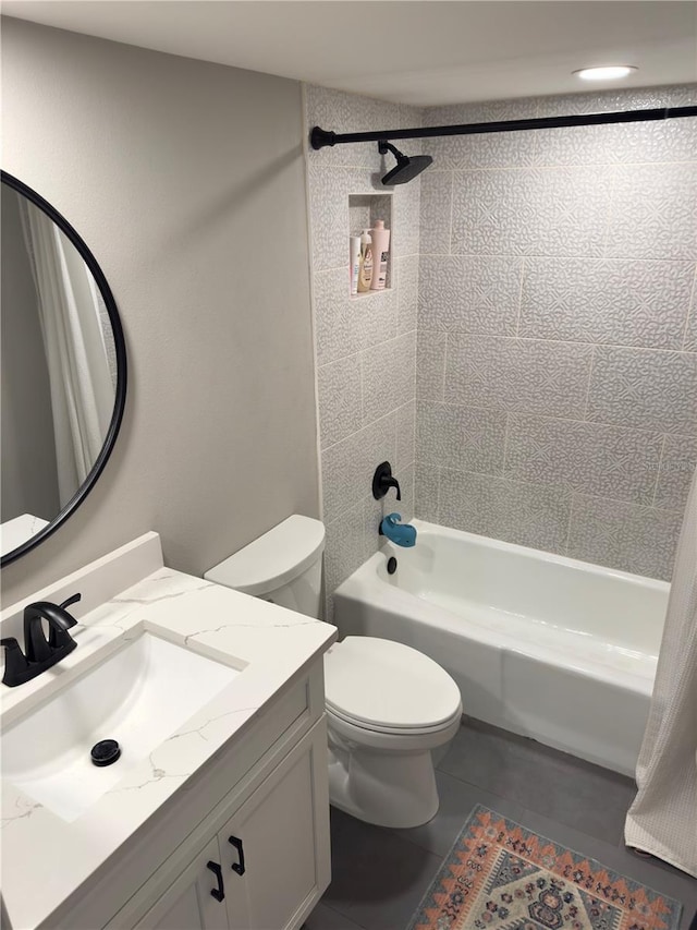 30 Tads Trl, Oldsmar, FL 34677 - bathroom with vanity, shower / bathtub combination, toilet, and tile patterned floors