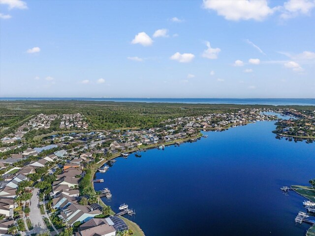 610 Winterside Dr, Apollo Beach, FL 33572 - aerial perspective of suburban area featuring a large body of water