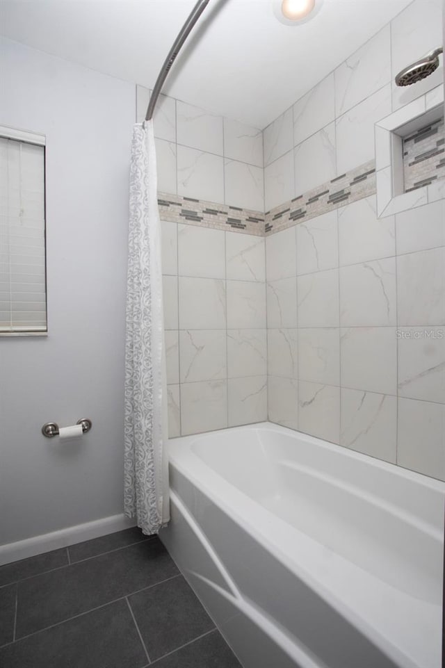 3705 Bruton, Plant City, FL 33565 - bathroom with tile patterned floors, shower / bathtub combination with curtain, and baseboards