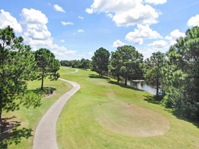 12910 Leadwood Dr, Riverview, FL 33579 - surrounding community with view of wooded area, view of golf course, a water view, and a lawn