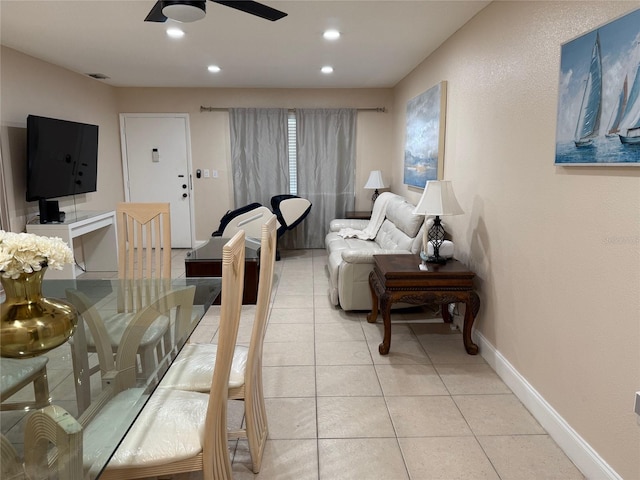 10038 62nd Ter N Unit 17, Saint Petersburg, FL 33708 - living area with ceiling fan, baseboards, light tile patterned floors, and recessed lighting
