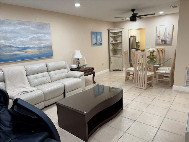 10038 62nd Ter N Unit 17, Saint Petersburg, FL 33708 - living area with a ceiling fan, light tile patterned flooring, baseboards, and recessed lighting