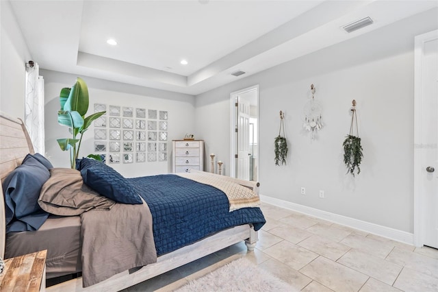 30801 Parrot Reef Ct, Wesley Chapel, FL 33545 - bedroom with recessed lighting, baseboards, a tray ceiling, and light tile patterned floors