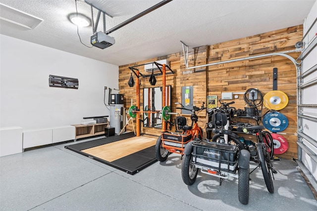 30801 Parrot Reef Ct, Wesley Chapel, FL 33545 - garage with wooden walls and a garage door opener