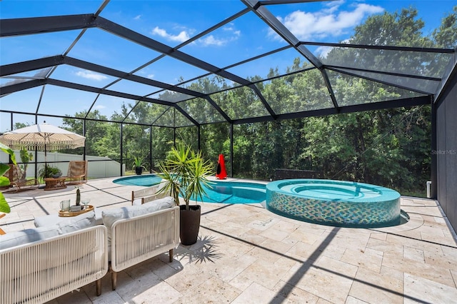30801 Parrot Reef Ct, Wesley Chapel, FL 33545 - view of pool with a patio, a pool with connected hot tub, and a lanai