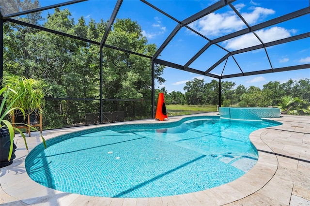 30801 Parrot Reef Ct, Wesley Chapel, FL 33545 - outdoor pool with a patio, a lanai, and view of wooded area