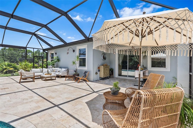 30801 Parrot Reef Ct, Wesley Chapel, FL 33545 - view of patio featuring an outdoor living space and a lanai