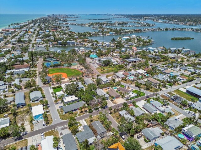 123 14th Ave, Indian Rocks Beach, FL 33785 - aerial view of property and surrounding area with a large body of water and nearby suburban area