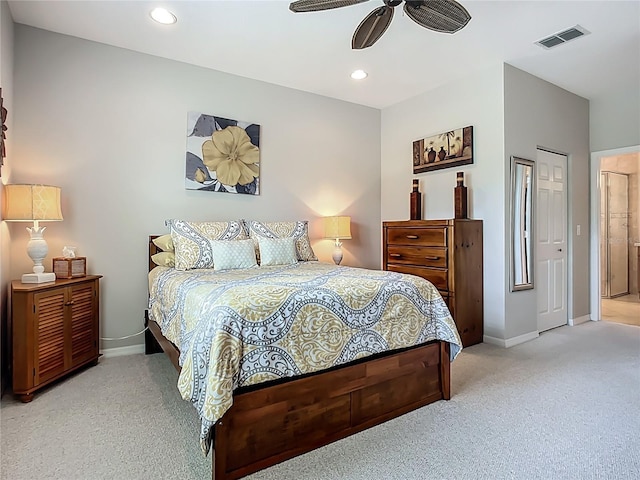 15860 Aurora Lake Cir, Wimauma, FL 33598 - carpeted bedroom featuring baseboards, recessed lighting, and ceiling fan