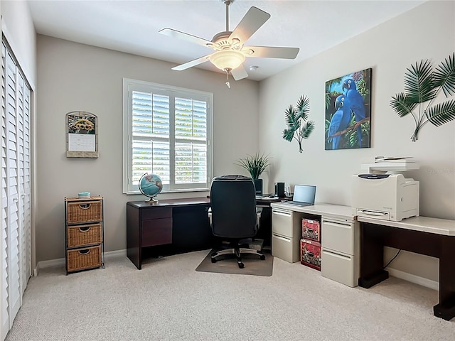 15860 Aurora Lake Cir, Wimauma, FL 33598 - office with light carpet, ceiling fan, and baseboards