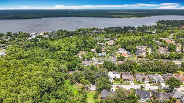 2973 Spring Oak Ct, Palm Harbor, FL 34684 - aerial perspective of suburban area with a nearby body of water and a forest