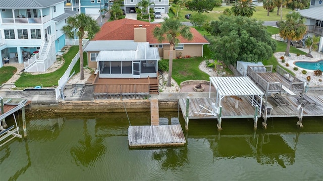 4299 Bellaire Dr, Hernando Beach, FL 34607 - dock area featuring stairs and a deck with water view