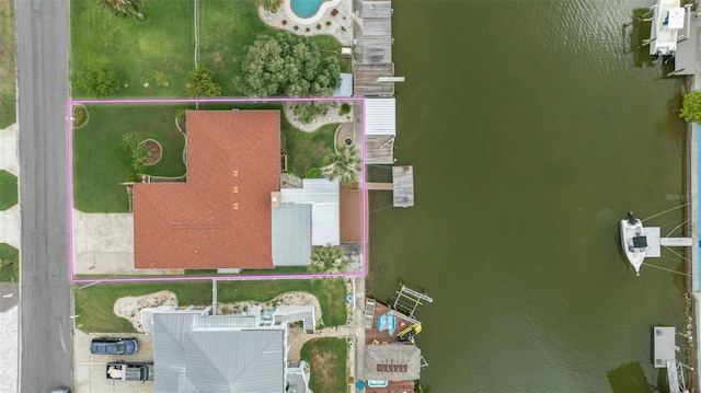 4299 Bellaire Dr, Hernando Beach, FL 34607 - aerial overview of property's location featuring a nearby body of water and property boundaries highlighted