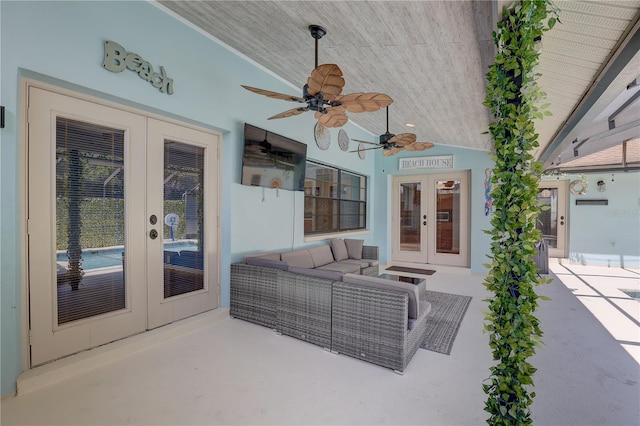 8521 Caitlin Ct, Hudson, FL 34667 - view of patio with french doors, outdoor lounge area, and a ceiling fan