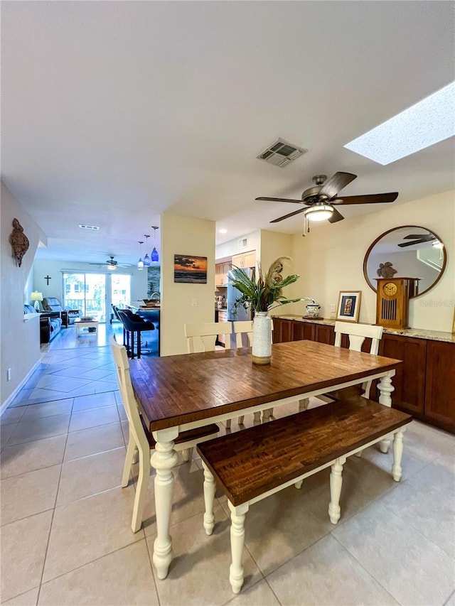 659 Garland Cir, Indian Rocks Beach, FL 33785 - dining area with a ceiling fan, light tile patterned floors, and a skylight