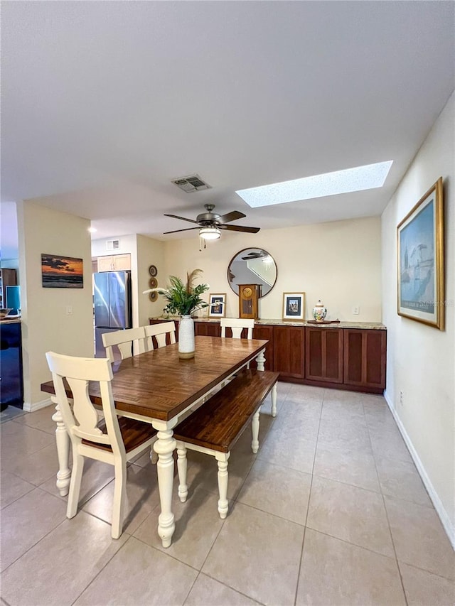 659 Garland Cir, Indian Rocks Beach, FL 33785 - dining area featuring a skylight, light tile patterned floors, a ceiling fan, and baseboards
