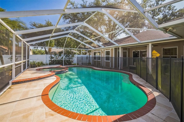 2507 Dewberry St, Valrico, FL 33596 - view of swimming pool featuring a fenced backyard, a patio, a pool with connected hot tub, and a lanai