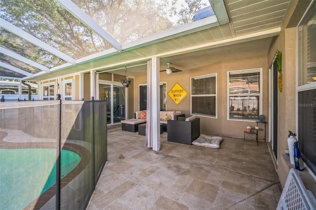 2507 Dewberry St, Valrico, FL 33596 - view of patio featuring outdoor lounge area and glass enclosure