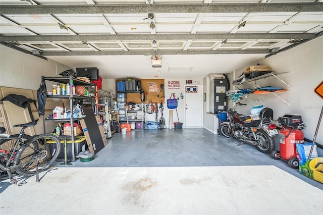 2507 Dewberry St, Valrico, FL 33596 - garage with a garage door opener, concrete block wall, and heating unit