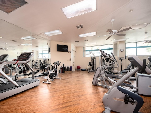 1520 Gulf Blvd Unit 1505, Clearwater Beach, FL 33767 - workout area with light wood-style flooring and ceiling fan