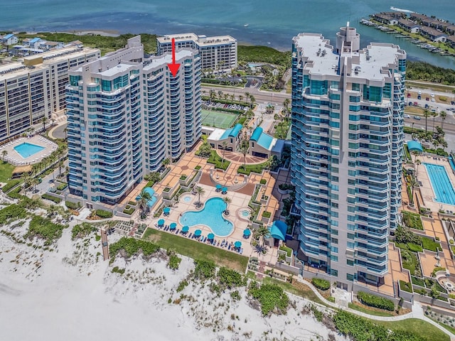 1520 Gulf Blvd Unit 1505, Clearwater Beach, FL 33767 - bird's eye view of a pool area and a nearby body of water