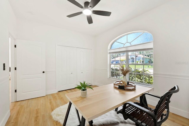 970 Ridgewood Ter, Tarpon Springs, FL 34689 - home office featuring light wood-style flooring and ceiling fan