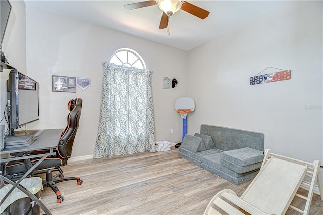 6519 Twin Bridges Dr, Zephyrhills, FL 33541 - office area featuring ceiling fan and wood finished floors