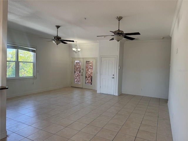 7330 New York Ave, Hudson, FL 34667 - unfurnished room with ceiling fan, crown molding, light tile patterned flooring, baseboards, and a chandelier