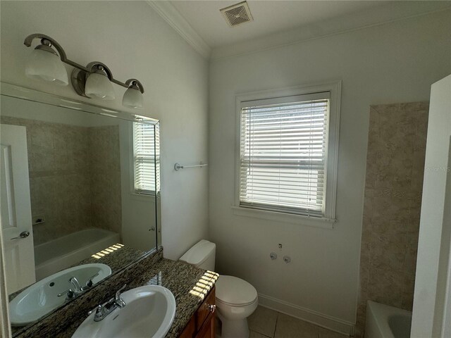 7330 New York Ave, Hudson, FL 34667 - full bathroom with vanity, crown molding, tile patterned floors, toilet, and  shower combination