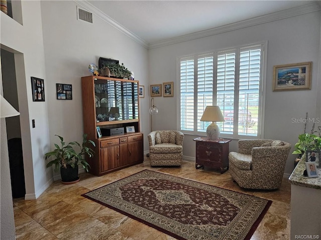4755 N El Camino Dr, Beverly Hills, FL 34465 - sitting room with vaulted ceiling, ornamental molding, and baseboards