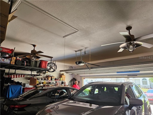 4755 N El Camino Dr, Beverly Hills, FL 34465 - garage featuring a garage door opener and a ceiling fan