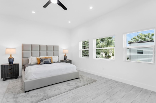 3616 W Anderson Ave, Tampa, FL 33611 - bedroom featuring recessed lighting, light wood-style flooring, baseboards, and a ceiling fan