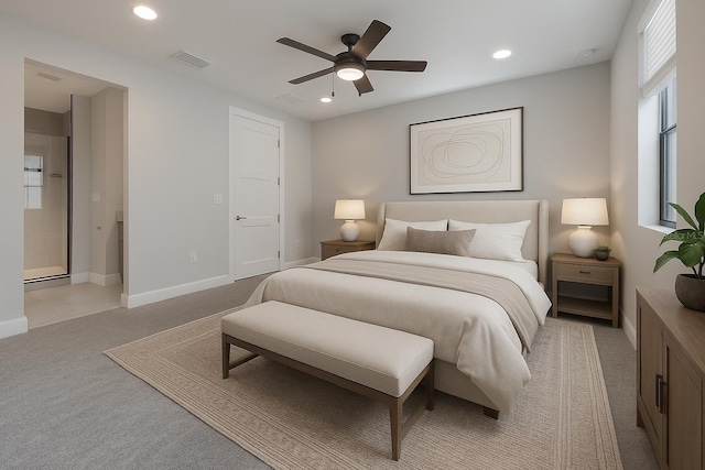 1330 W Gray St Unit 1, Tampa, FL 33606 - bedroom with light carpet, recessed lighting, baseboards, and a ceiling fan