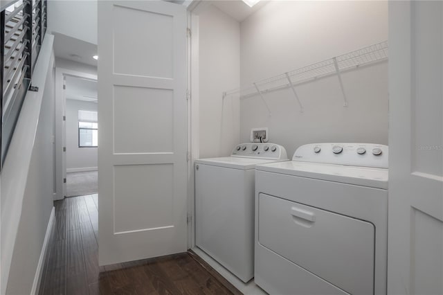 1330 W Gray St Unit 1, Tampa, FL 33606 - laundry area with separate washer and dryer, dark wood finished floors, and baseboards