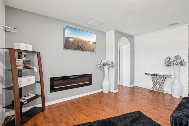 10233 Opaline Sky Pl, Riverview, FL 33578 - sitting room with wood finished floors, arched walkways, and baseboards