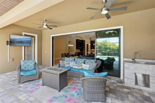 14715 Fishhawk Preserve Dr, Lithia, FL 33547 - view of patio / terrace with ceiling fan, a sink, and outdoor lounge area