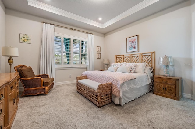 4620 Ballast Crest Cv, Land O Lakes, FL 34638 - carpeted bedroom with crown molding, a tray ceiling, and recessed lighting