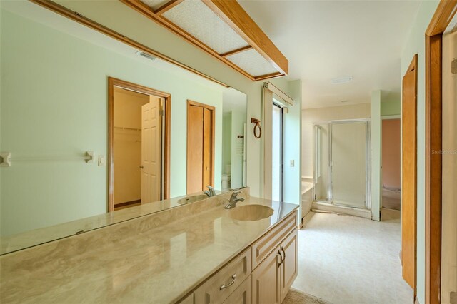 1228 Rainbrook Cir, Valrico, FL 33596 - full bathroom featuring a shower stall, vanity, and a walk in closet