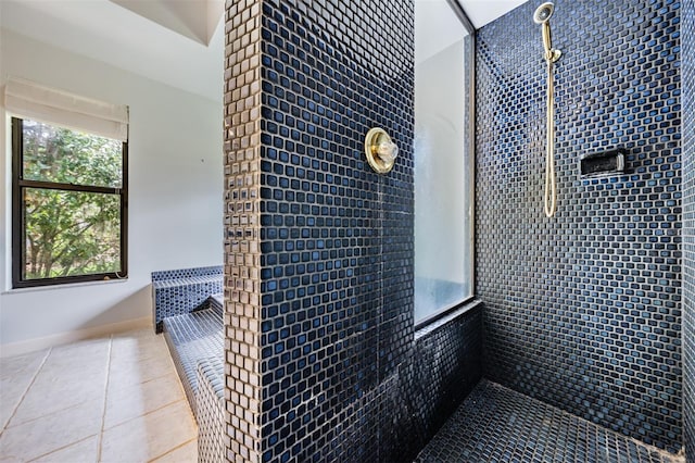 707 Warren Rd, Lutz, FL 33548 - bathroom with a tile shower and tile patterned flooring