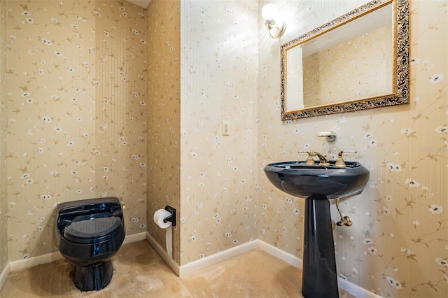 707 Warren Rd, Lutz, FL 33548 - bathroom featuring toilet, wallpapered walls, and baseboards