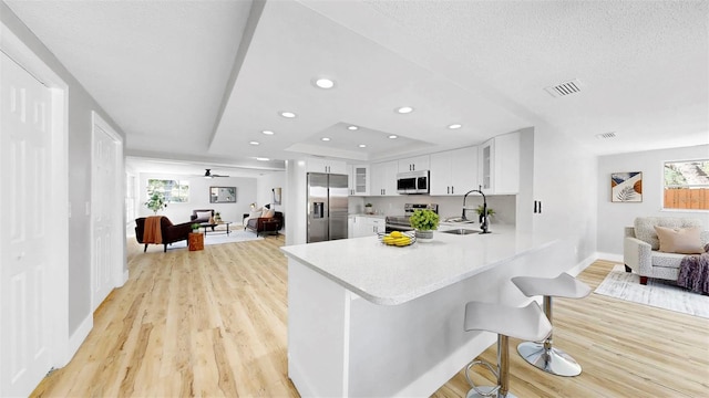 829 Riverside Dr, Tarpon Springs, FL 34689 - kitchen with stainless steel appliances, a sink, open floor plan, light wood-style floors, and recessed lighting