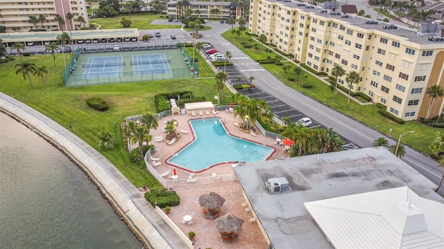 4550 Cove Cir Unit 1003, Saint Petersburg, FL 33708 - drone / aerial view of a pool area and apartment complex