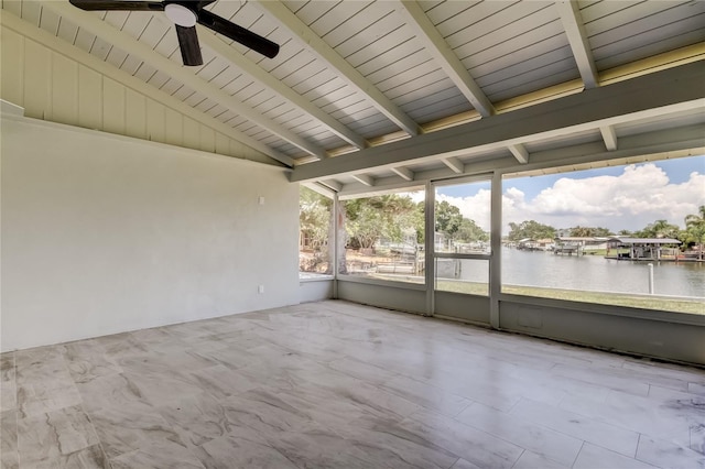 10744 Drummond Rd, Tampa, FL 33615 - unfurnished sunroom with a water view and a ceiling fan