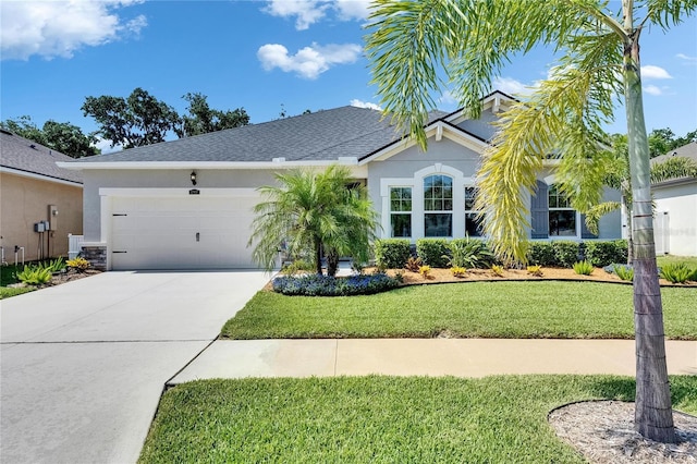 12957 Satin Lily Dr, Riverview, FL 33579 - single story home with an attached garage, stucco siding, a front lawn, and driveway