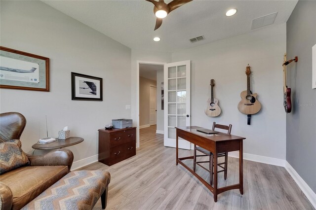 12957 Satin Lily Dr, Riverview, FL 33579 - office space featuring a ceiling fan, light wood-type flooring, baseboards, and recessed lighting