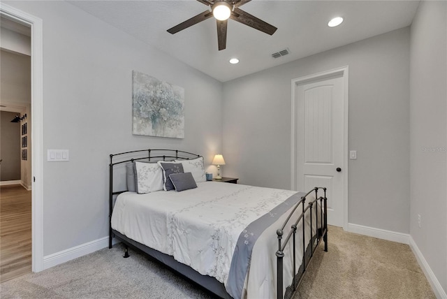 12957 Satin Lily Dr, Riverview, FL 33579 - bedroom featuring baseboards, recessed lighting, light colored carpet, and ceiling fan