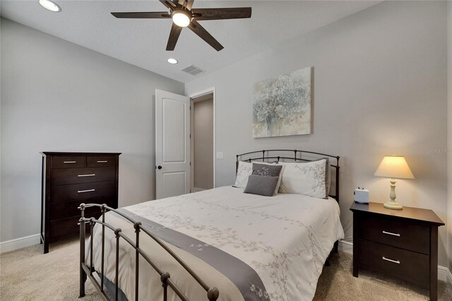 12957 Satin Lily Dr, Riverview, FL 33579 - bedroom with light colored carpet, baseboards, recessed lighting, and ceiling fan