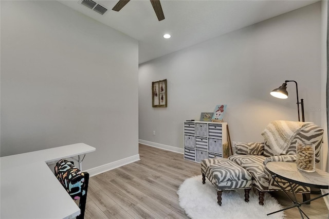 12957 Satin Lily Dr, Riverview, FL 33579 - sitting room featuring a ceiling fan, baseboards, light wood-style flooring, and recessed lighting