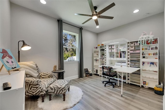 12957 Satin Lily Dr, Riverview, FL 33579 - office area with ceiling fan, wood finished floors, recessed lighting, and baseboards